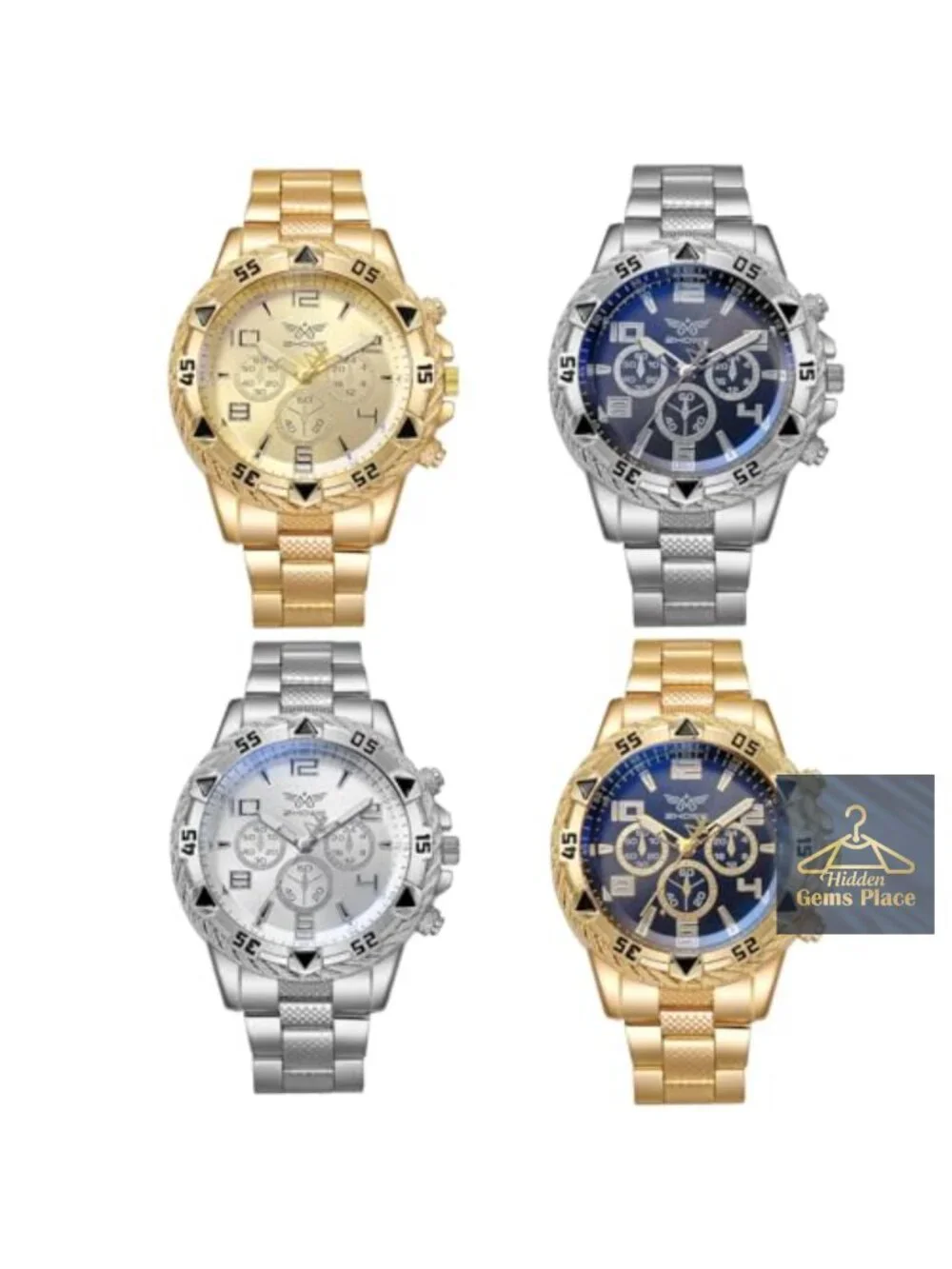 4-Pack Men's Classic Analog Quartz Wristwatch Stainless Steel Strap